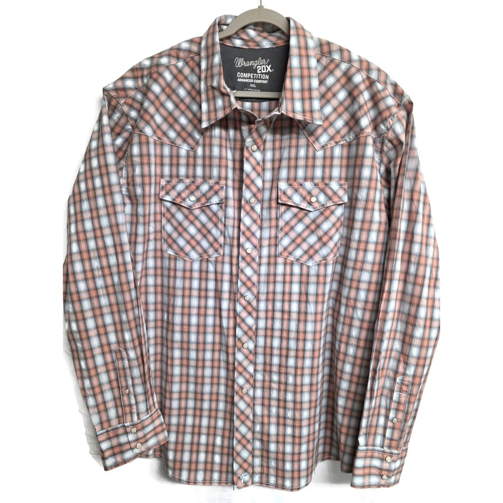 Wrangler 20X Competition Mens XXL Plaid Snap Western Shirt MJC347M Orange Blue